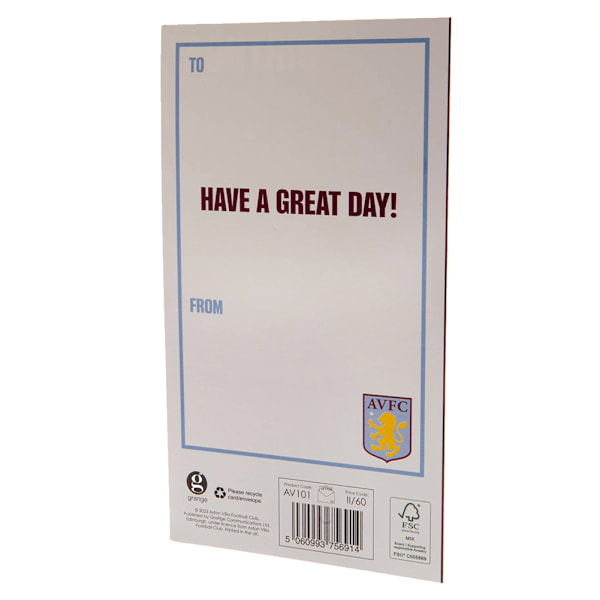 Aston Villa FC Crest Födelsedagskort En Storlek Claret/Sky Blue Claret/Sky Blue One Size