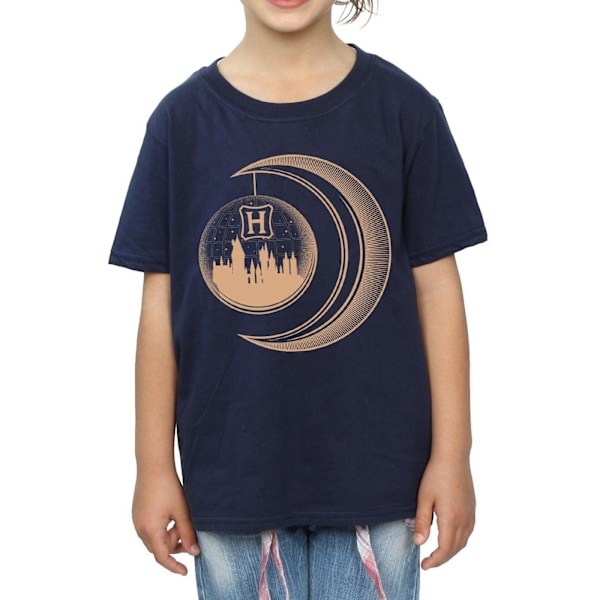 Harry Potter T-shirt i bomull med Hogwarts Moon för flickor, 12–13 år, marinblå Navy Blue 12-13 Years