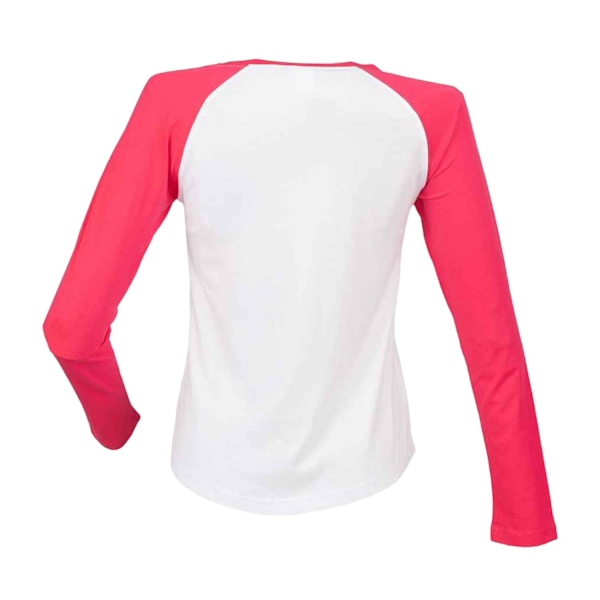 Skinni Fit Dam/Kvinnor Långärmad Baseball T-Shirt M Vit/ White/Hot Pink M