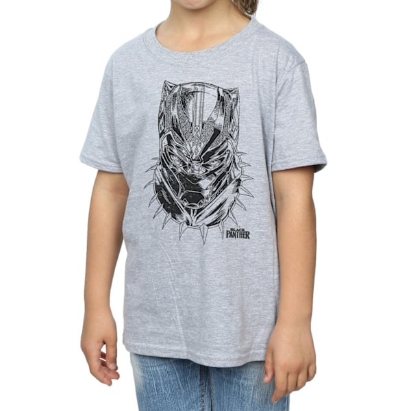 Marvel Girls Black Panther Spray Headshot Bomull T-shirt 12-13 Sports Grey 12-13 Years