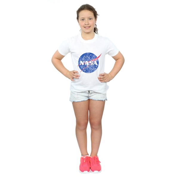 NASA Girls Classic Insignia Logo Distressed Cotton T-Shirt 5-6 White 5-6 Years