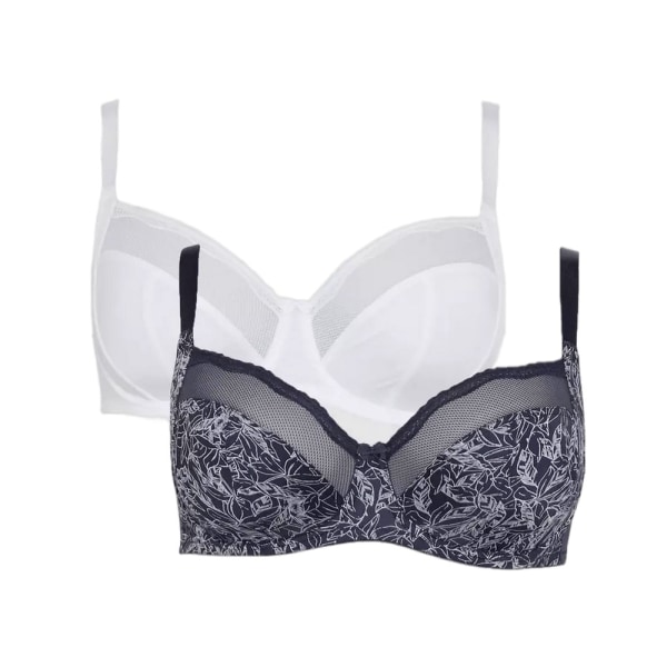 Underbar blommig behå för dam/dam (förpackning med 2) 30DD Marin/vit Navy/White 30DD