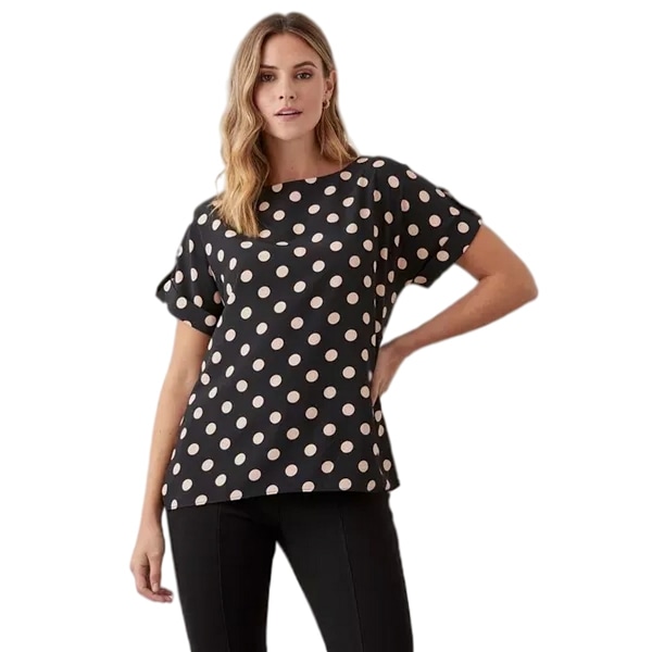 Dorothy Perkins Dam/Kvinnor Prickig Rullärm Blus 16 UK Monochrome 16 UK