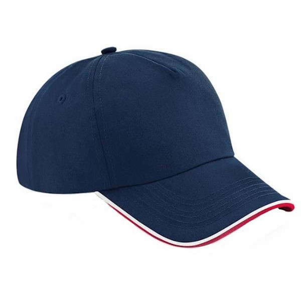 Beechfield Vuxen Unisex Authentic 5 Panel Piped Peak Cap One S French Navy/Classic Red/White One Size