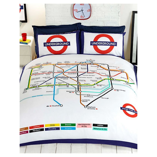 Rapport Tube Map Påslakan Set Enkelsäng Vit White Single