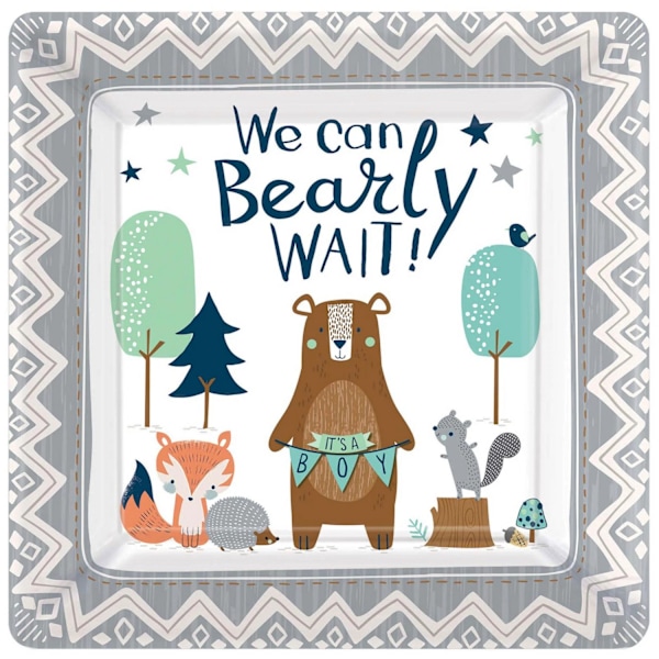 Amscan We Can Bearly Wait! Pappersplattor för babyshower (förpackning om 8) Multicoloured One Size