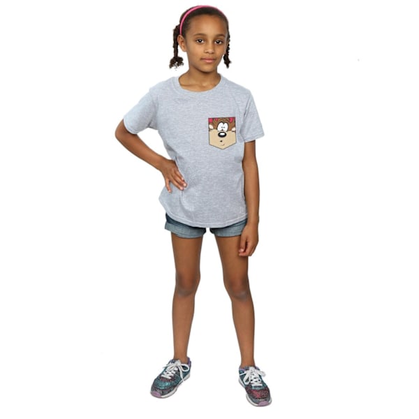 Looney Tunes Girls Tasmanian Devil Face Faux Pocket Cotton T-Sh Sports Grey 9-11 Years