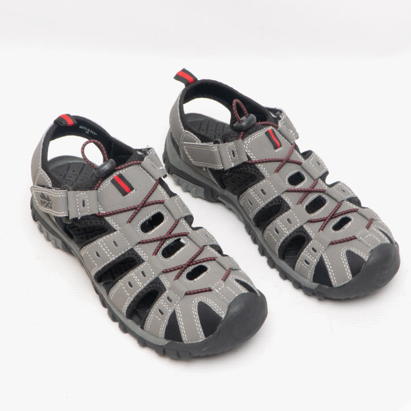 PDQ Mens Toggle & Touch Fastening Synthetic Nubuck Trail Sandal Grey/Red 8 UK