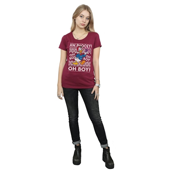 Disney Dam/Kvinnor Kalle Anka Jul Fair Isle Bomull T-shirt M Vinröd Burgundy M