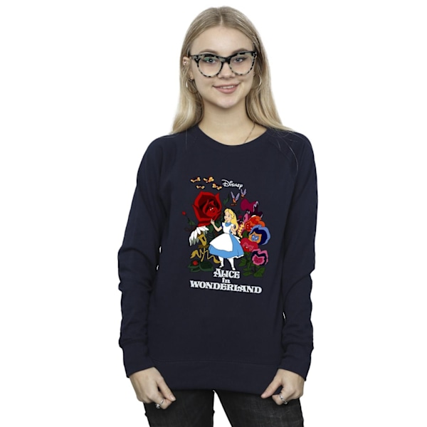Disney Dam/Kvinnor Alice I Spegellandet Blommor Sweatshirt XL Navy Blue XL