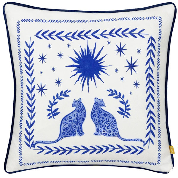 Furn Frieze Piped Sammetskuddeöverdrag 43cm x 43cm Blå/Korall Blue/Coral 43cm x 43cm