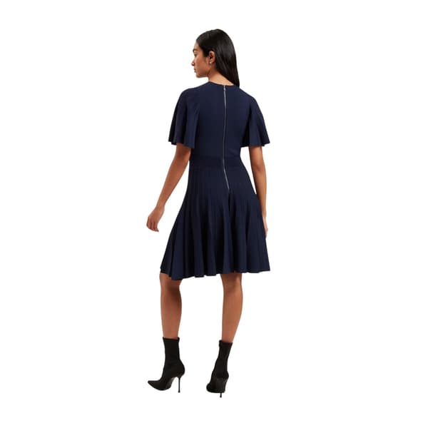 Ted Baker Dam/Dam Stickad Crew Neck Flutter Skater Klänning Navy 8 UK