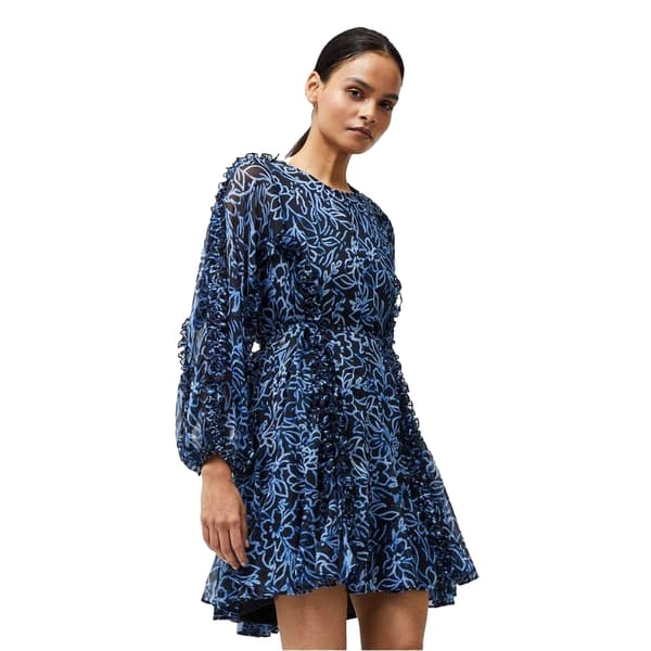 French Connection Dam Abstrakt Blommig Rundhalsad Miniklänning Navy 8 UK