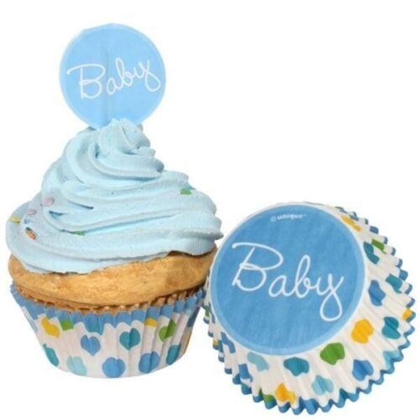 Unik fest hjärtformad babyshower cupcake topper set (24-pack) White/Blue One Size