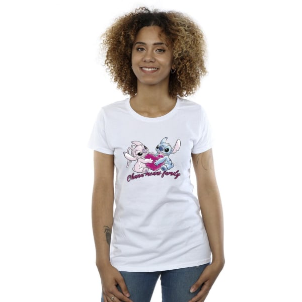 Disney Dam/Kvinnor Lilo Och Stitch Ohana Hjärta Med Ängel Bomull T-shirt White L