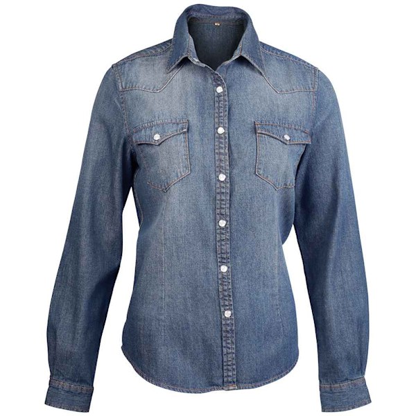 Kariban Dam/Kvinnor Långärmad Skjorta XL Blå Jeans Blue Jean XL