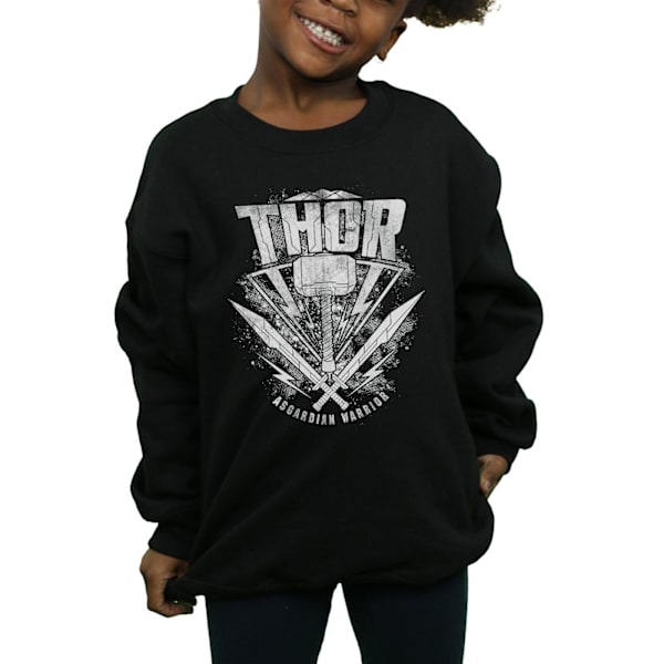 Marvel Girls Thor Ragnarok Hammer Logo Sweatshirt 9-11 år Blå Black 9-11 Years