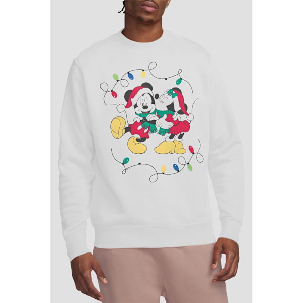 Disney Unisex Vuxen Mickey & Minnie Mouse Kyss Jultröja White L