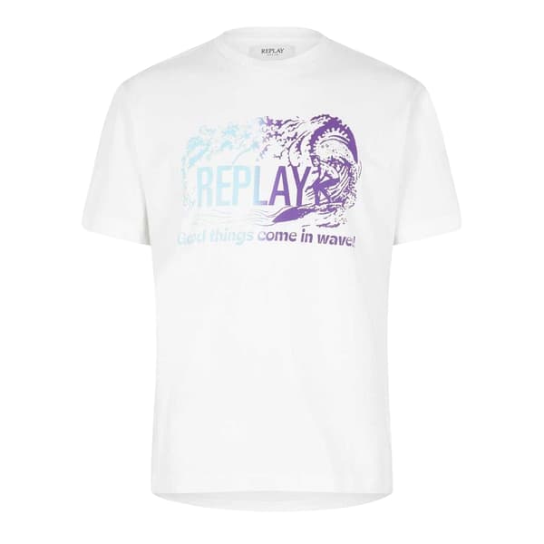Replay Herr Waves Logo T-Shirt S Vit White S