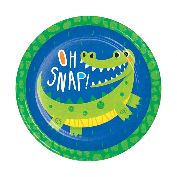 Creative Party Alligator Födelsedagsmattallrik (paket med 8) En Bright Green/Blue/Yellow One Size