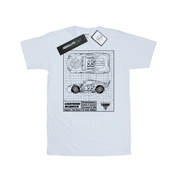 Cars Herr Lightning McQueen Blueprint Bomull T-shirt XXL Vit White XXL