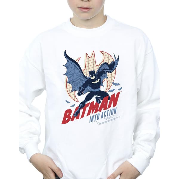 DC Comics Boys Batman Into Action Sweatshirt 7-8 år Vit White 7-8 Years