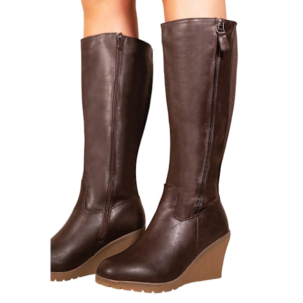 Where's That From Dam/Damer Lara Konstläder Sido Dragkedja Kilklack Brown 4 UK