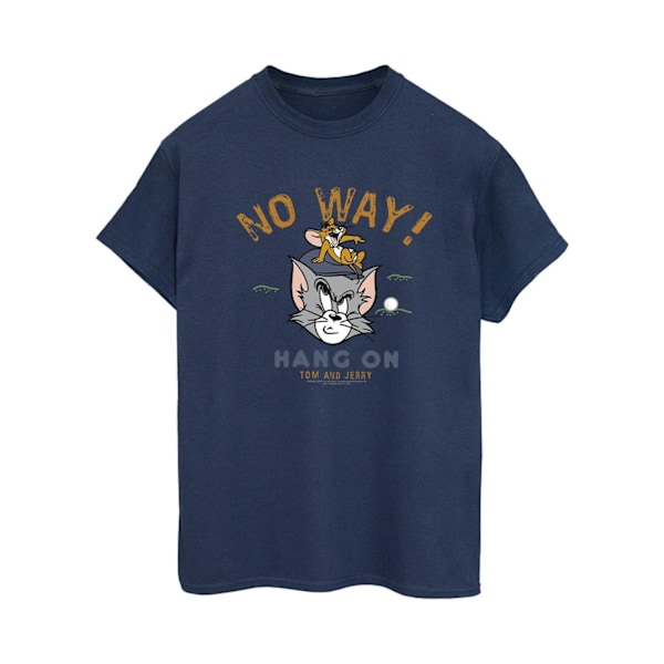 Tom And Jerry Dam T-shirt i bomull för kvinnor/damer, Hang On Golf, pojkvänstmodell Navy Blue S