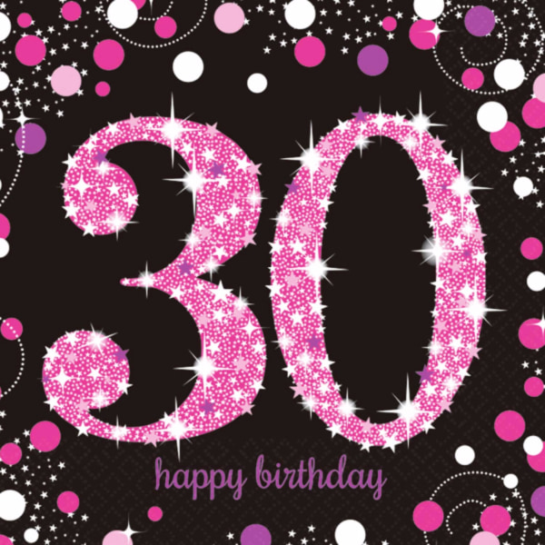 Amscan Sparkling Celebration 30-årsservetter (paket med 16) Black/Pink One Size