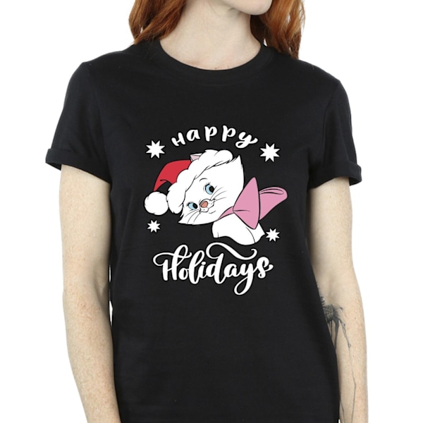 Disney Dam/Damer The Aristocats Happy Holidays Bomull Boyfriend T-Shirt Black 4XL