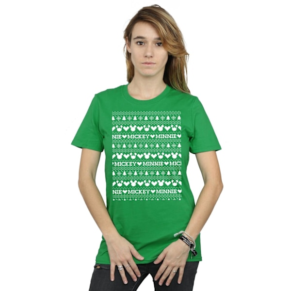 Disney Dam/Damer Mickey Och Minnie Jul Fair Isle Bomull Boyfriend T-Shirt M Irländsk Grön Irish Green M