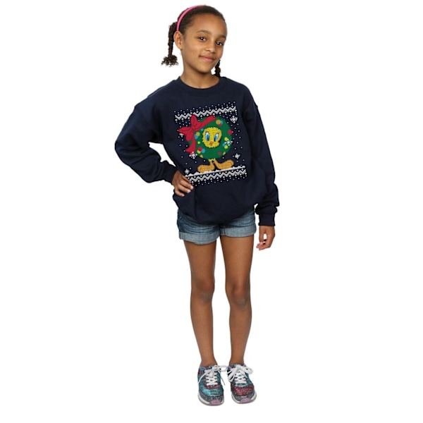 Looney Tunes Girls Tweety Pie Jul Fair Isle Sweatshirt 9- Navy Blue 9-11 Years