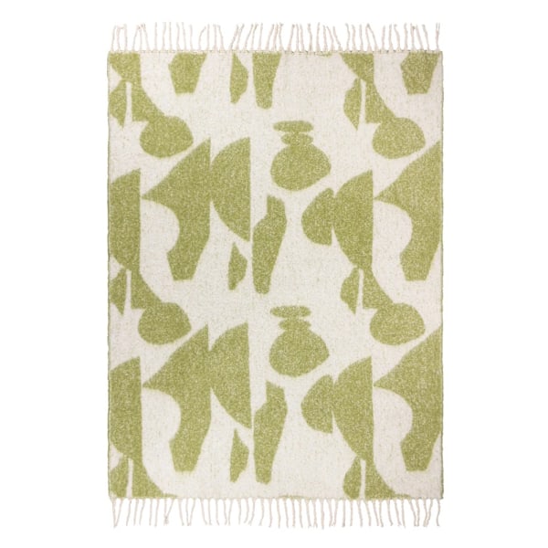 Hoem Meta Jacquard Tassel Throw 180cm x 130cm Oliv Olive 180cm x 130cm