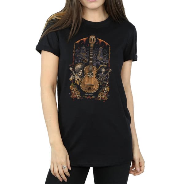 Disney Dam/Dam Coco Gitarr Poster Bomull Boyfriend T-shirt Black S