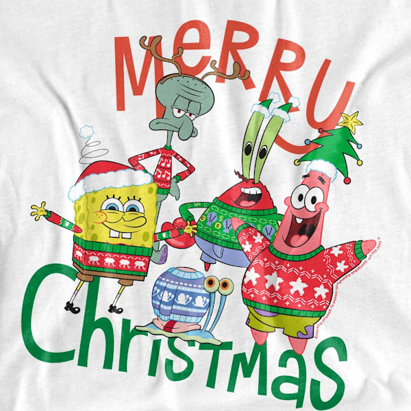 SvampBob Fyrkant Unisex Vuxen God Jul Grupp T-shirt White M