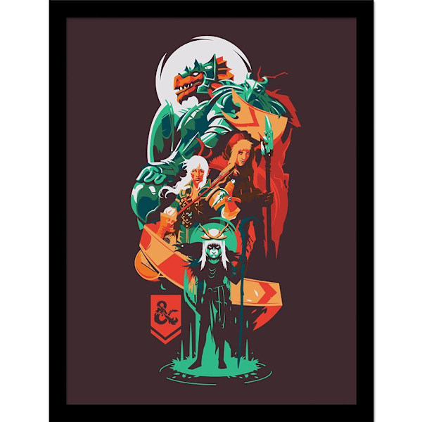 Dungeons & Dragons Äventyrsgrupp Inramad Affisch 40cm x 30cm Multicoloured 40cm x 30cm