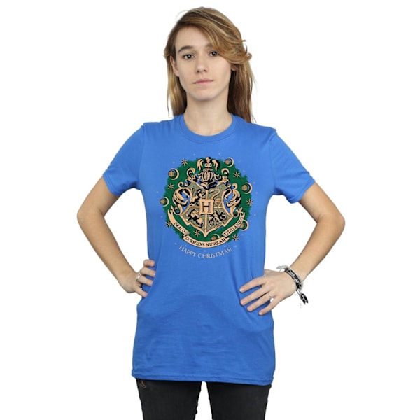 Harry Potter Dam/Damer Julkrans Bomull Boyfriend T-shirt Royal Blue 3XL