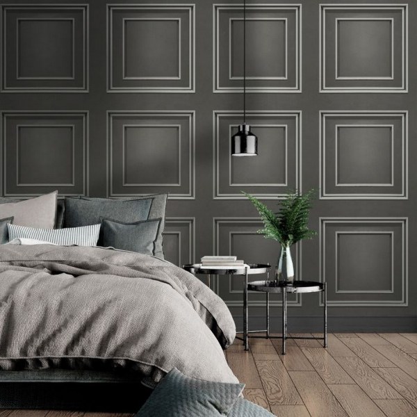 Belgravia Amara Wood Panel Vinyl Textured Tapet 10m x 53cm Silver/Gunmetal Grey 10m x 53cm