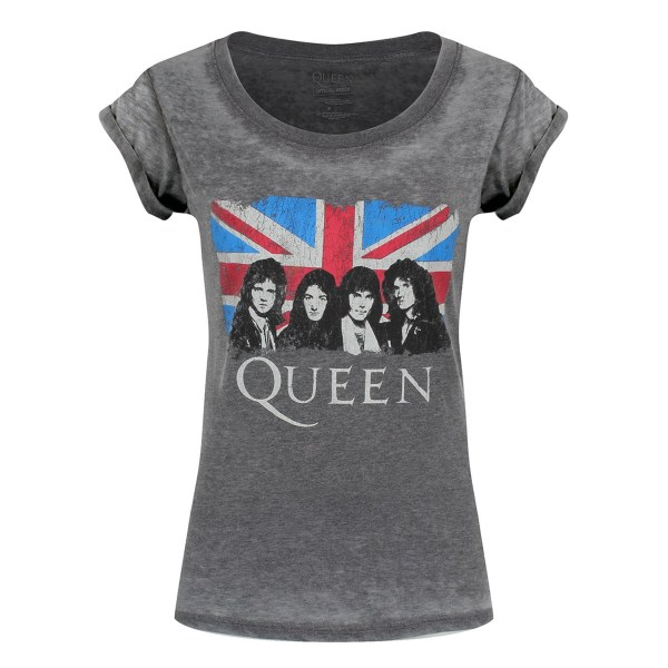 Queen Womens/Ladies Burnout Union Jack T-shirt XXL Charcoal Gre Charcoal Grey XXL