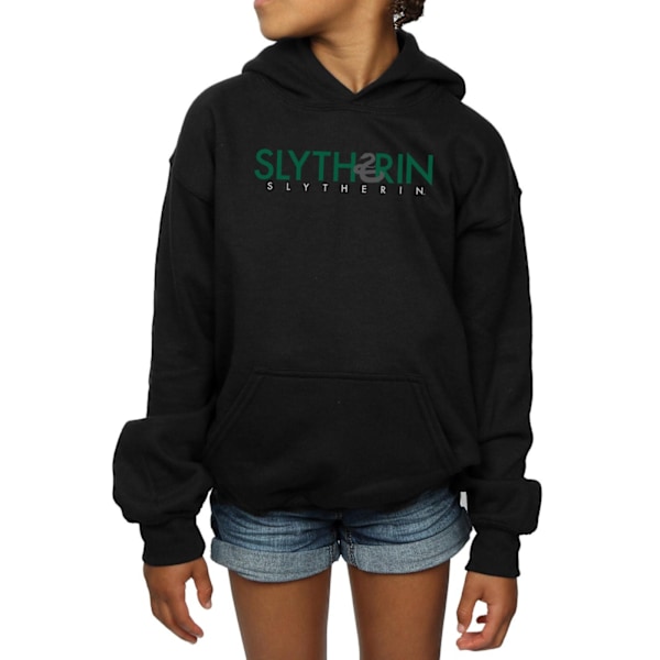 Harry Potter Flickor Slytherin Text Hoodie 7-8 År Svart Black 7-8 Years