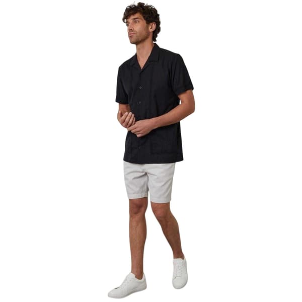 Threadbare Herrbroderad kortärmad bowlingskjorta med krage Black L