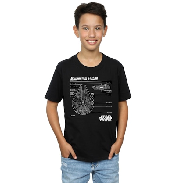 Star Wars Boys Millennium Falcon Blueprint T-shirt 9-11 år B Black 9-11 Years