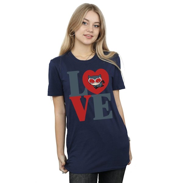 DC Comics Dam/Damer Chibi Catwoman Love Bomull Boyfriend T- Navy Blue 3XL