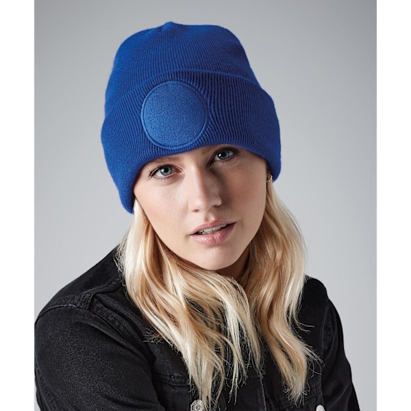 Beechfield Unisex Rund Stickad Mössa med Patch och Vikbar Kant, One Size Vit White One Size