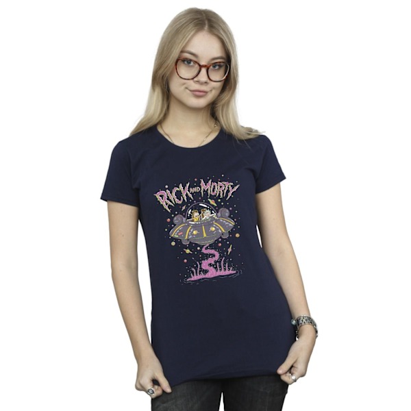 Rick And Morty Dam/Kvinnor Rosa Rymdskepp Bomull T-shirt L Na Navy Blue L