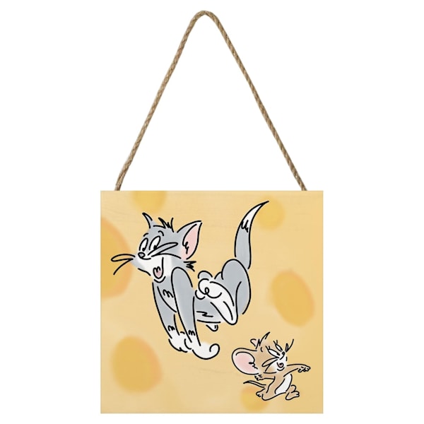 Tom och Jerry Ost Träblock 20cm x 20cm Gul/Grå/Brun Yellow/Grey/Brown 20cm x 20cm