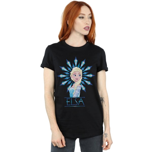 Disney Dam/Damer Frozen Elsa Snöflinga Bomull Boyfriend T-Shirt L Svart Black L