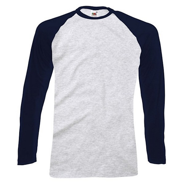 Fruit of the Loom herr långärmad baseball T-shirt M grå/mörkblå Grey/Deep Navy M