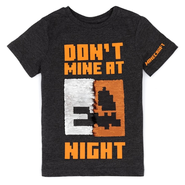 Minecraft Barn/Barn Don´t Mine At Night Sequin Flip T-Shir Black/Orange 7-8 Years