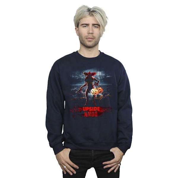 Netflix Mens Stranger Things Pumpkin Upside Down Sweatshirt XXL Navy Blue XXL